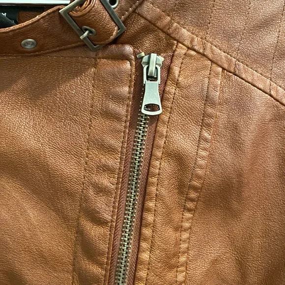 ana Faux Brown Leather Jacket Size Medium Moto Zipper - Picture 5 of 12